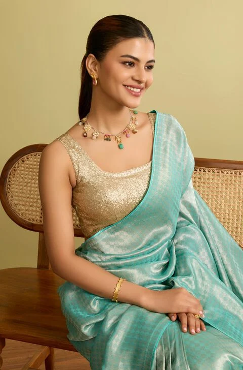 Mint Green Party Blouse – Mint Green & Gold